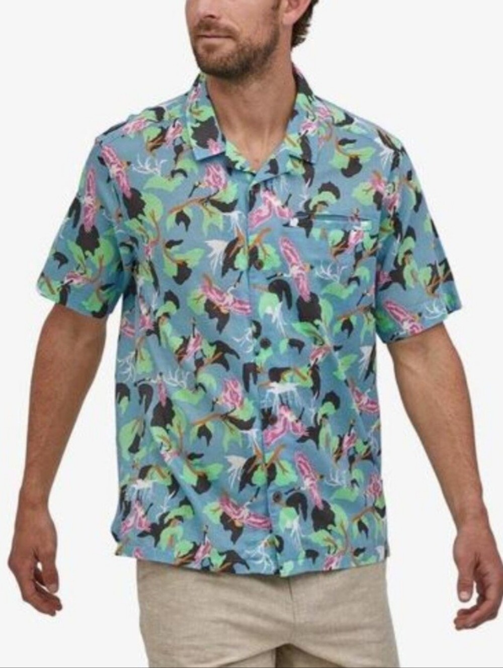Patagonia Mens Lightweight A/C Spoonbills Big Sky Blue Shirt Large